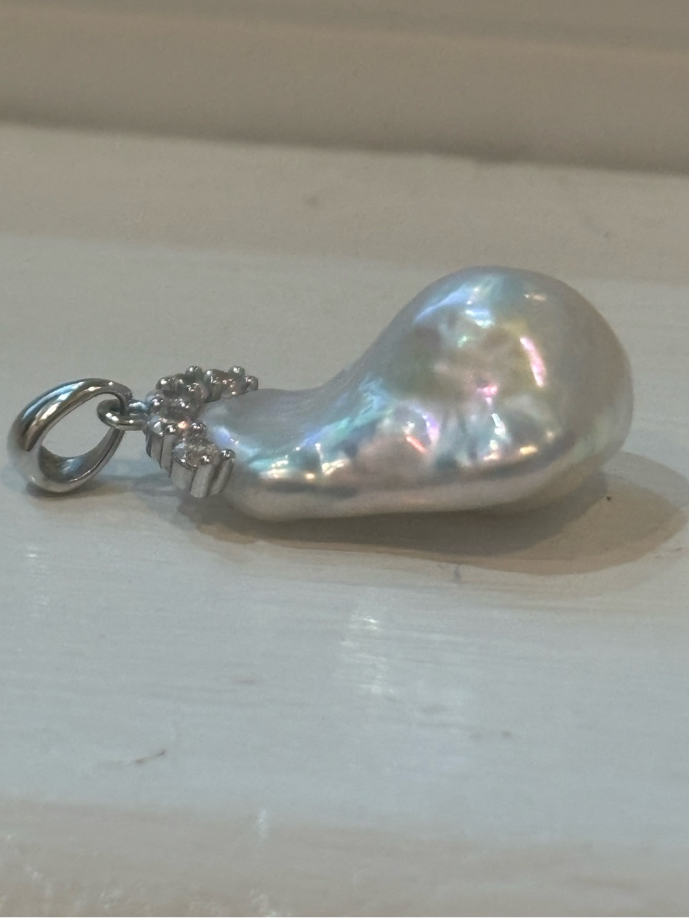 Baroque Freshwater Big King Pearl Pendant with Crystal Accents - Picture 6 of 7
